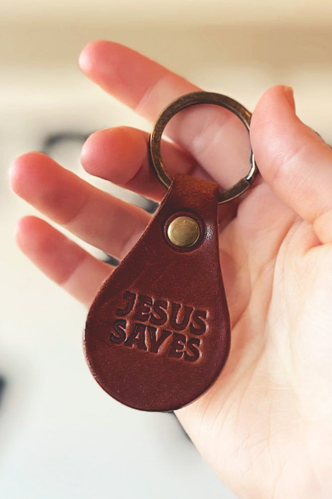 Jesus Saves USA Made Leather Keychain