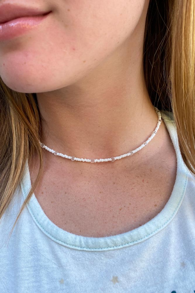 White &amp; Clear Beaded Choker Necklace