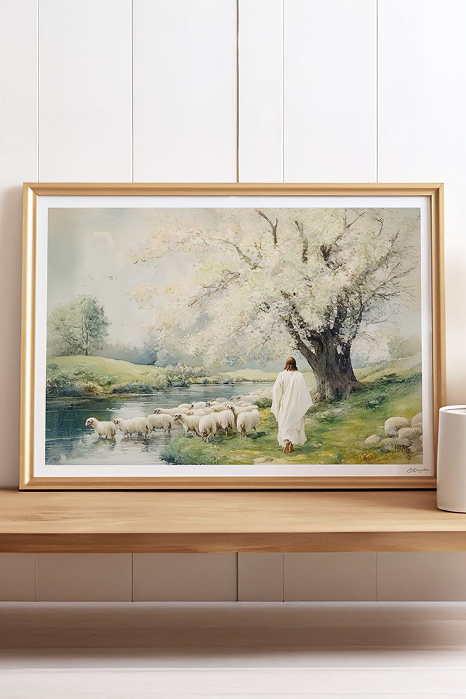 Beside Still Water - Hand-Painted or Printed - Oak Frame