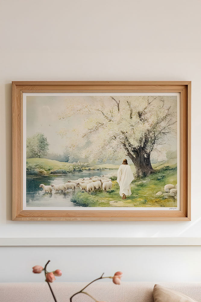 Beside Still Water - Hand-Painted or Printed - Oak Frame