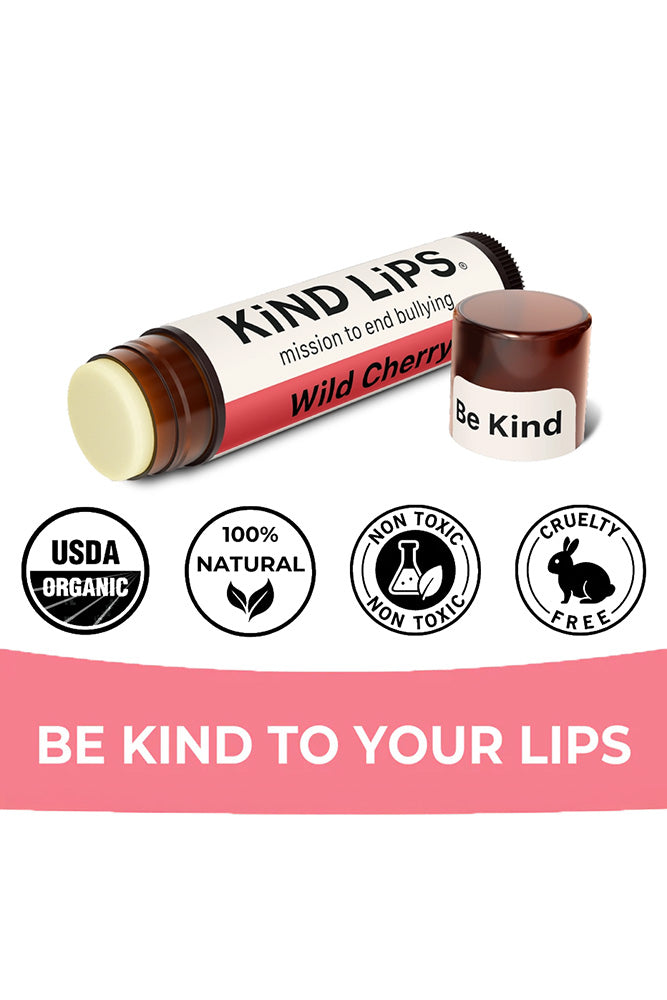 Organic Cherry Chapstick tube with USDA Organic and cruelty-free badges
