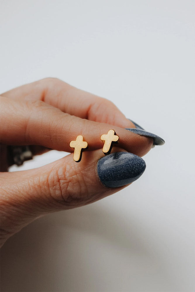 Fair-Trade Gold Cross Earrings - Made by Survivors