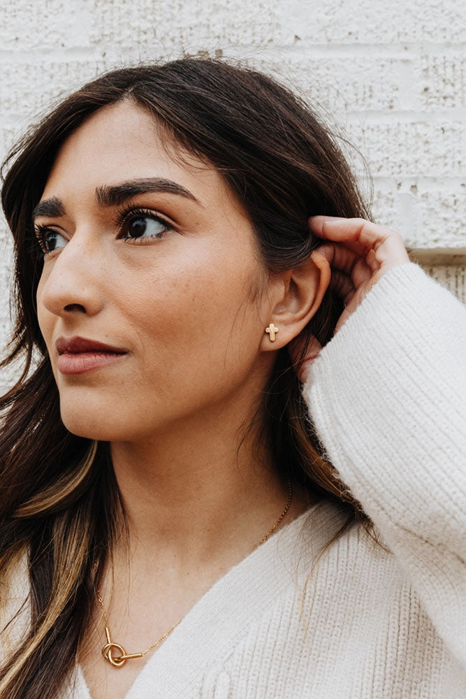 Fair-Trade Gold Cross Earrings - Made by Survivors