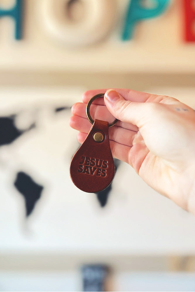 Jesus Saves USA Made Leather Keychain