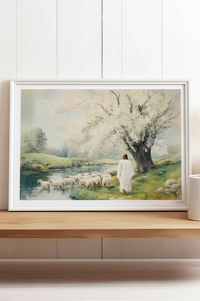 Beside Still Water - Hand-Painted or Printed - White Frame
