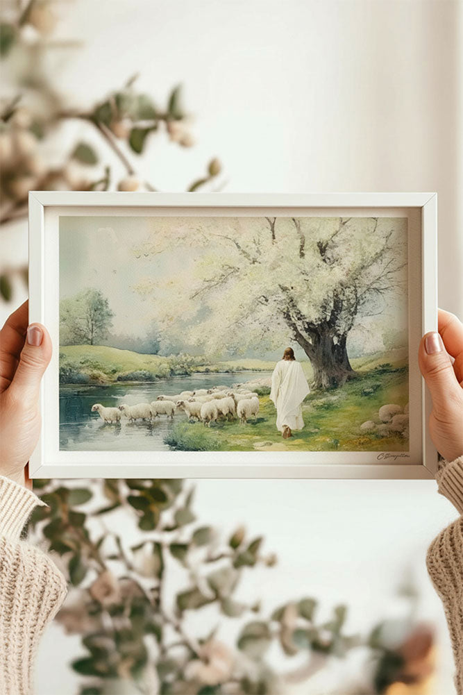 Beside Still Water - Hand-Painted or Printed - White Frame