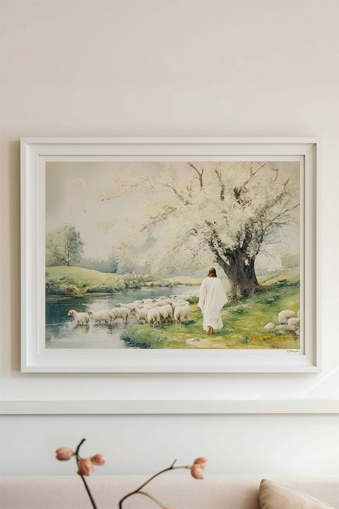 Beside Still Water - Hand-Painted or Printed - White Frame
