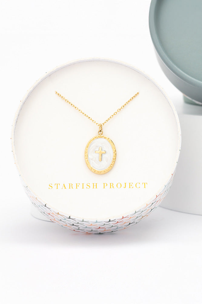 Fair-Trade White Cross Necklace - Made by Survivors