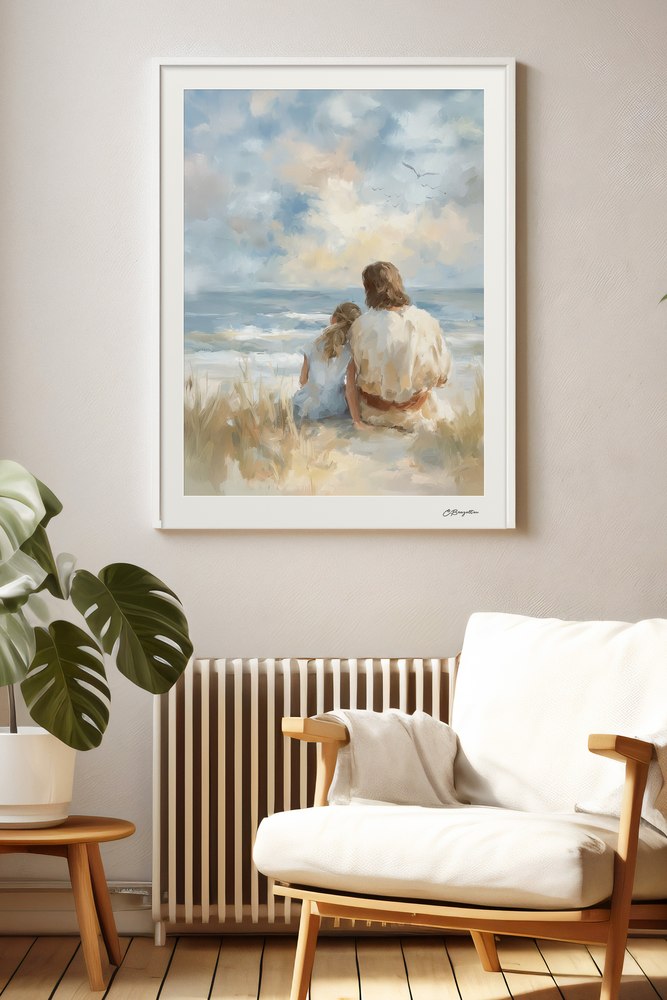 Come Unto Christ #2 Christian art, white frame in living room