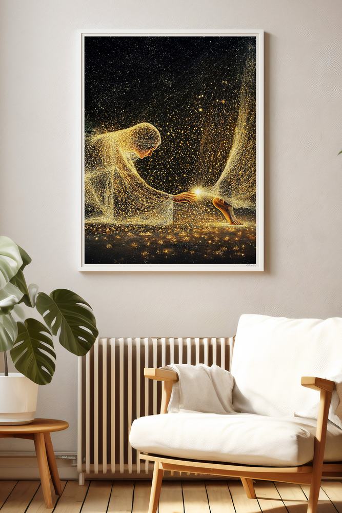 Faith in Him #2 Christian art, white frame in living room