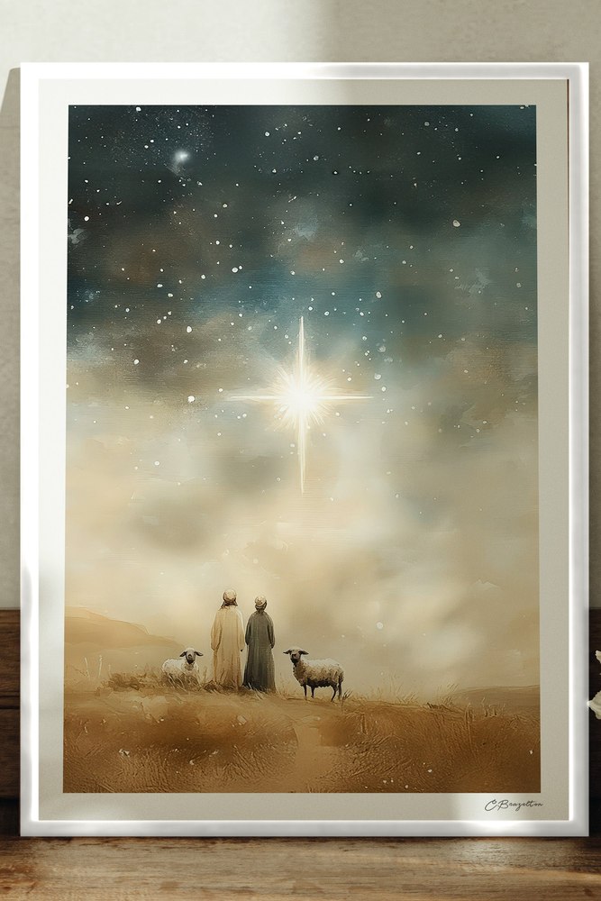 Follow the Light Christian art, white frame leaning on ledge