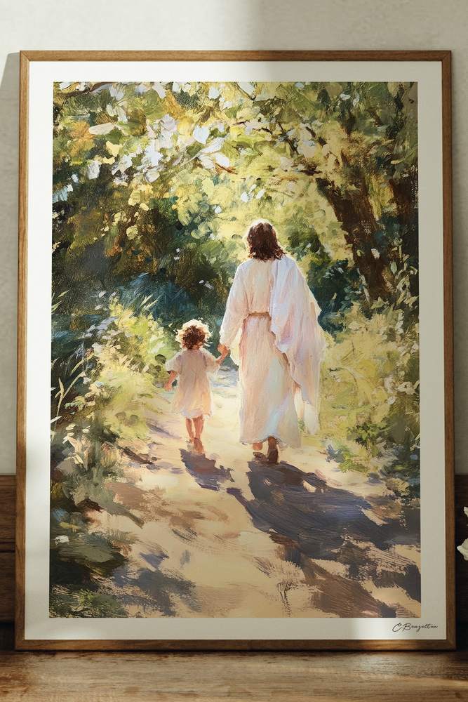 Guide Me in Truth Christian art, oak frame leaning on ledge