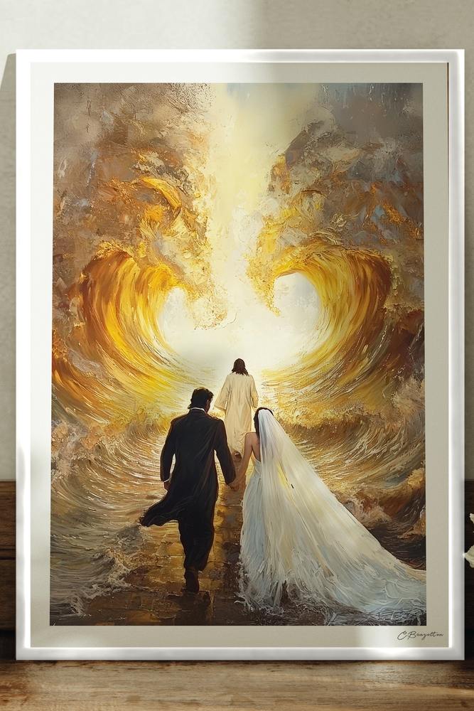 Guided by Him #2 Christian art, white frame leaning on ledge