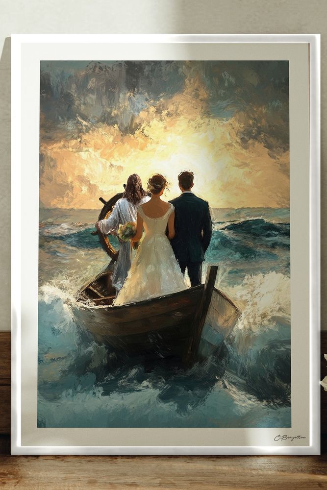 Guided by Him Christian art in a white frame