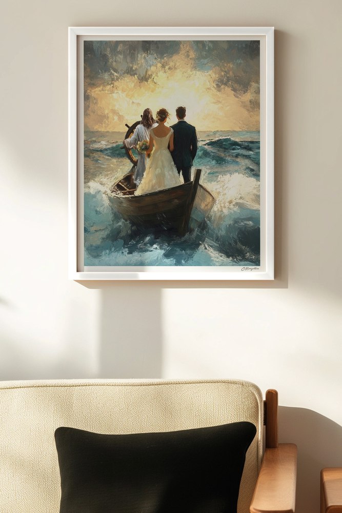 Guided by Him Christian art in a white frame