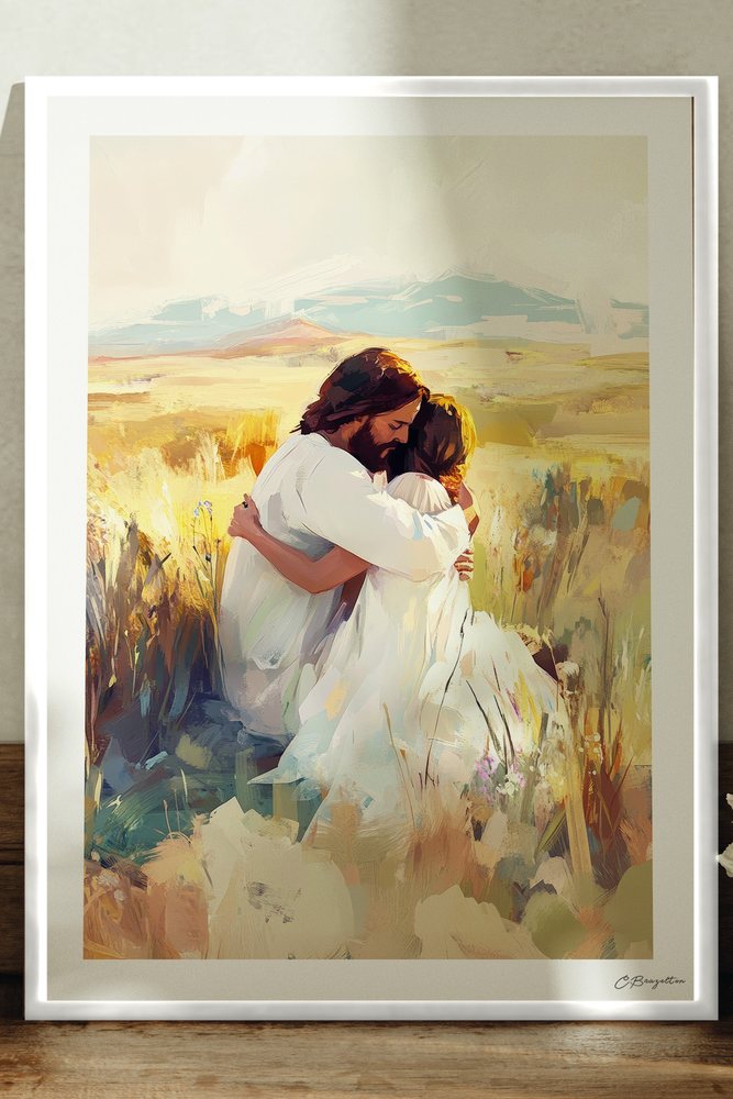 Healer of My Heart Christian art, white frame leaning on ledge