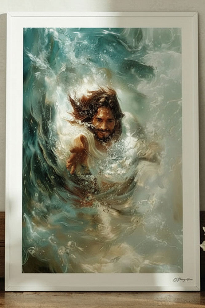 Jesus Saves Christian art in a white frame