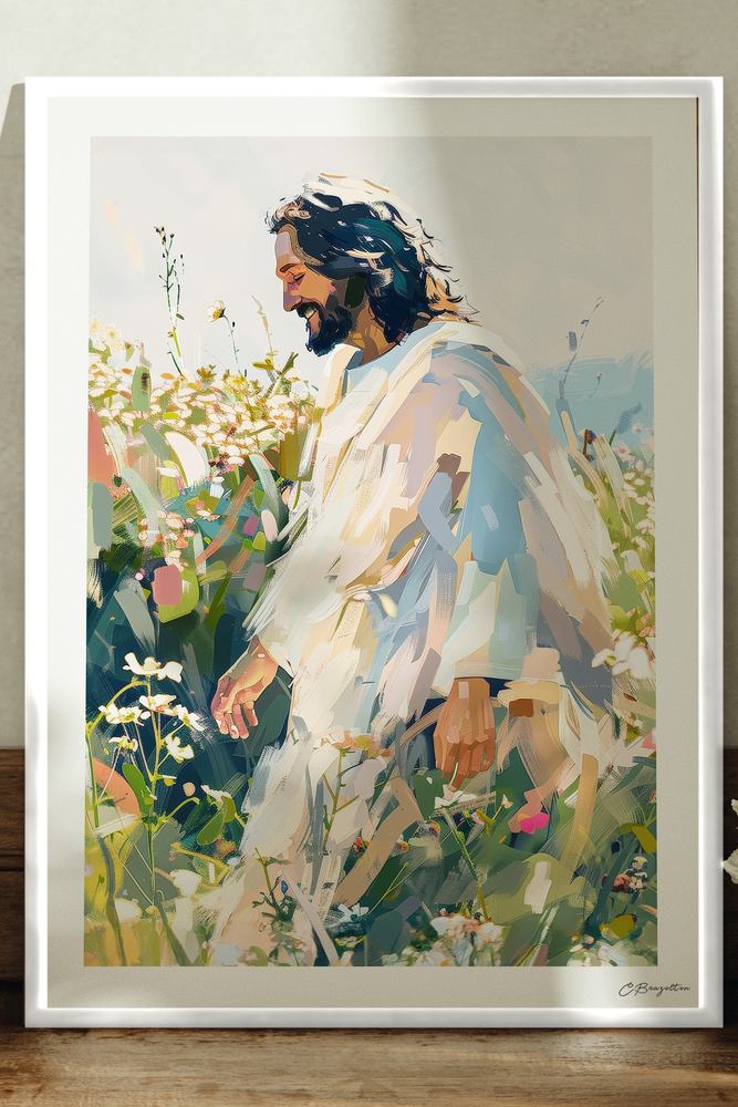 Let All Creation Rejoice Christian art, white frame leaning on ledge