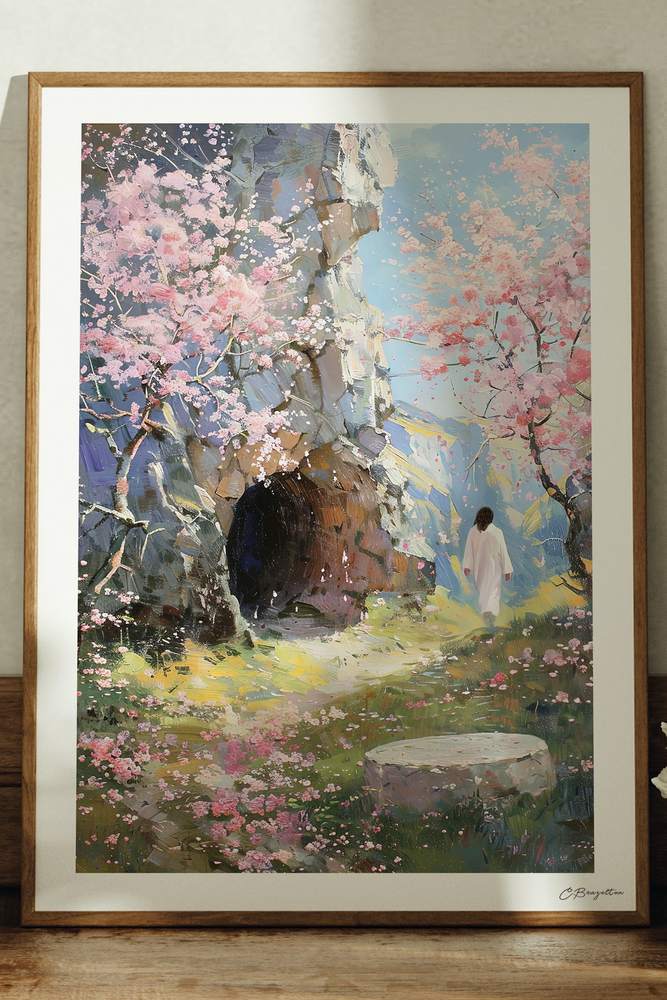 The Way in the Wilderness Christian art, oak frame leaning on ledge