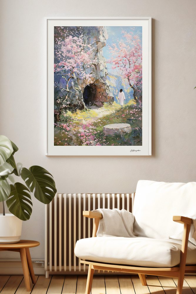 The Way in the Wilderness Christian art, white frame in living room