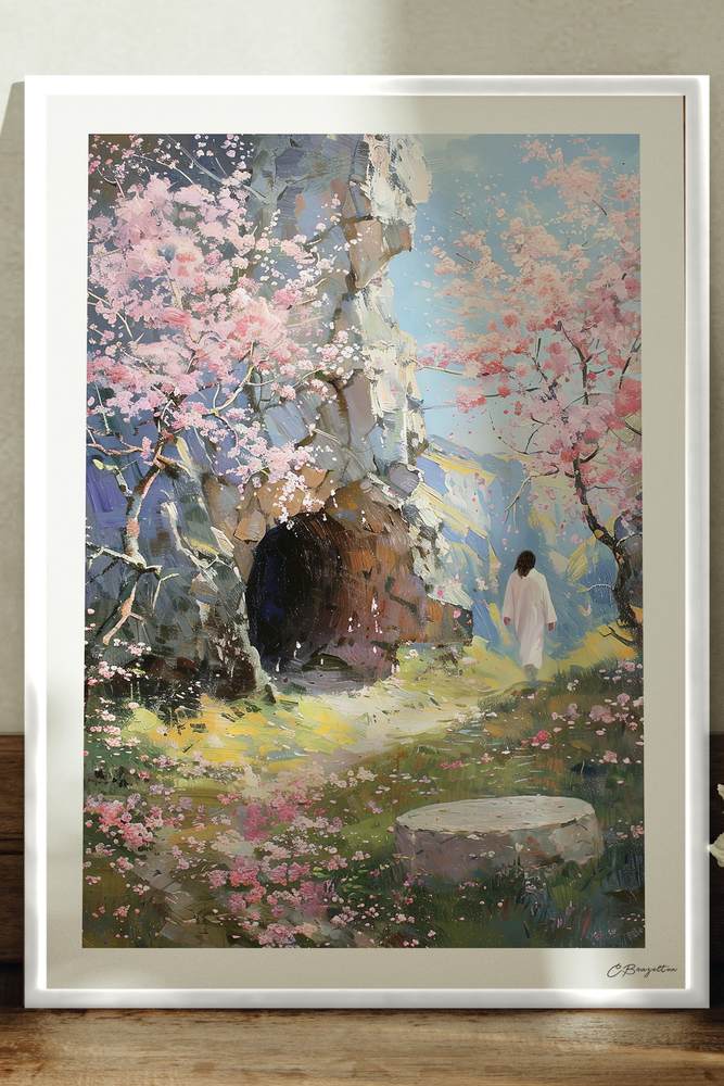 The Way in the Wilderness Christian art, white frame leaning on ledge
