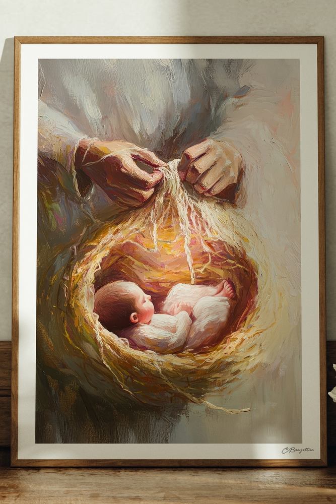 Wonderfully Made #2 Christian art, oak frame leaning on ledge