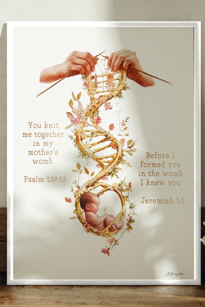 Wonderfully Made Christian art, white frame leaning on ledge