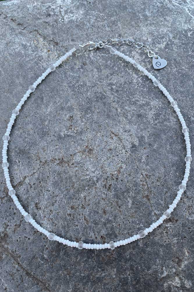 White &amp; Clear Beaded Choker Necklace