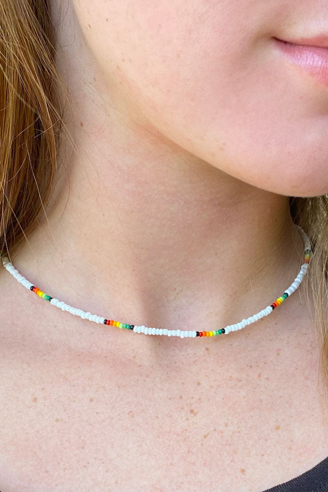 White & Clear Beaded Choker Necklace - Hope Outfitters