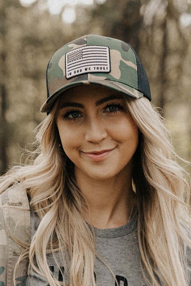 God We Trust Camo Trucker Hat