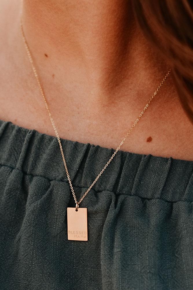Blessed Mama Rectangle Necklace
