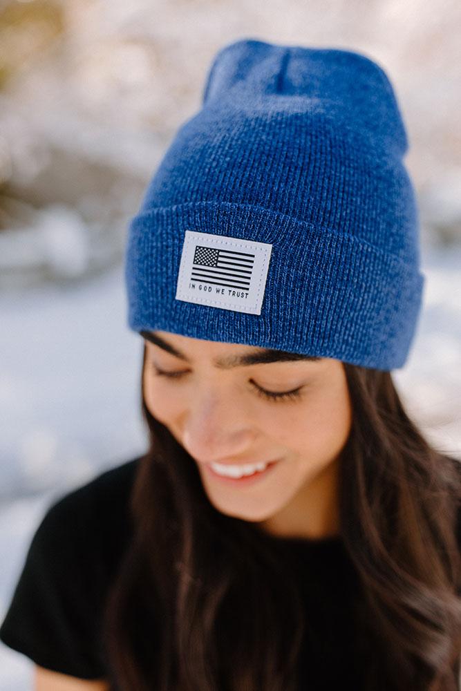 Royal Blue God We Trust Beanie