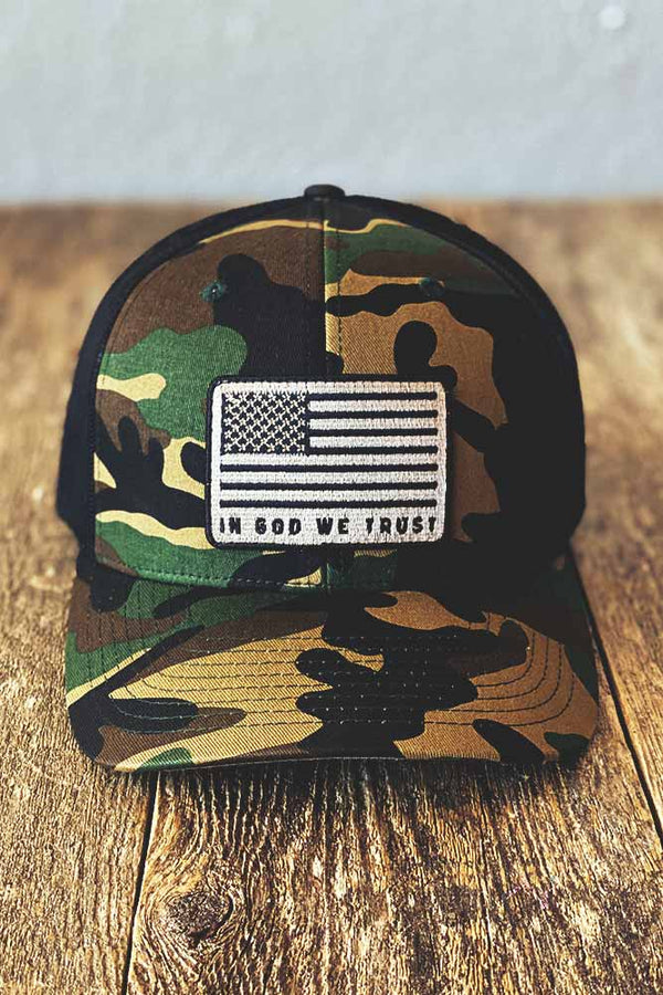 God We Trust Camo Trucker Hat - Hope Outfitters