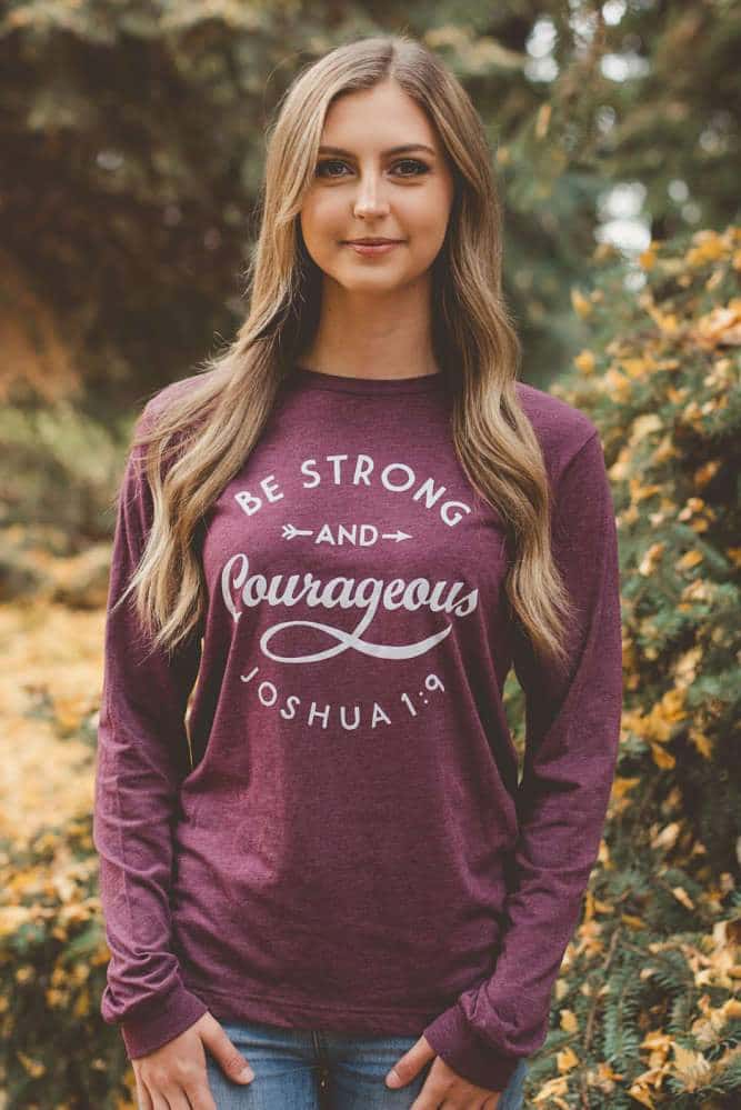 Be Strong &amp; Courageous Maroon Longsleeve Tee