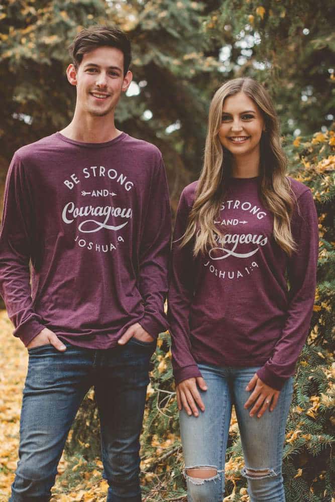 Be Strong &amp; Courageous Maroon Longsleeve Tee