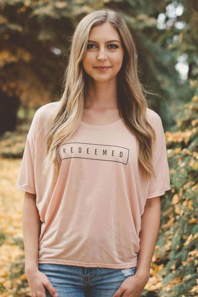 Womens Flowy Redeemed Peach Tee