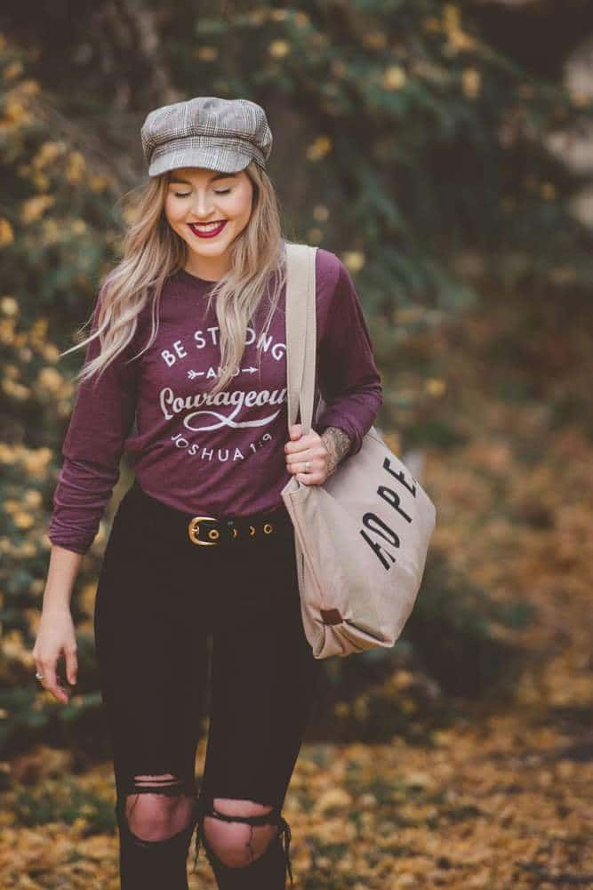 Be Strong &amp; Courageous Maroon Longsleeve Tee