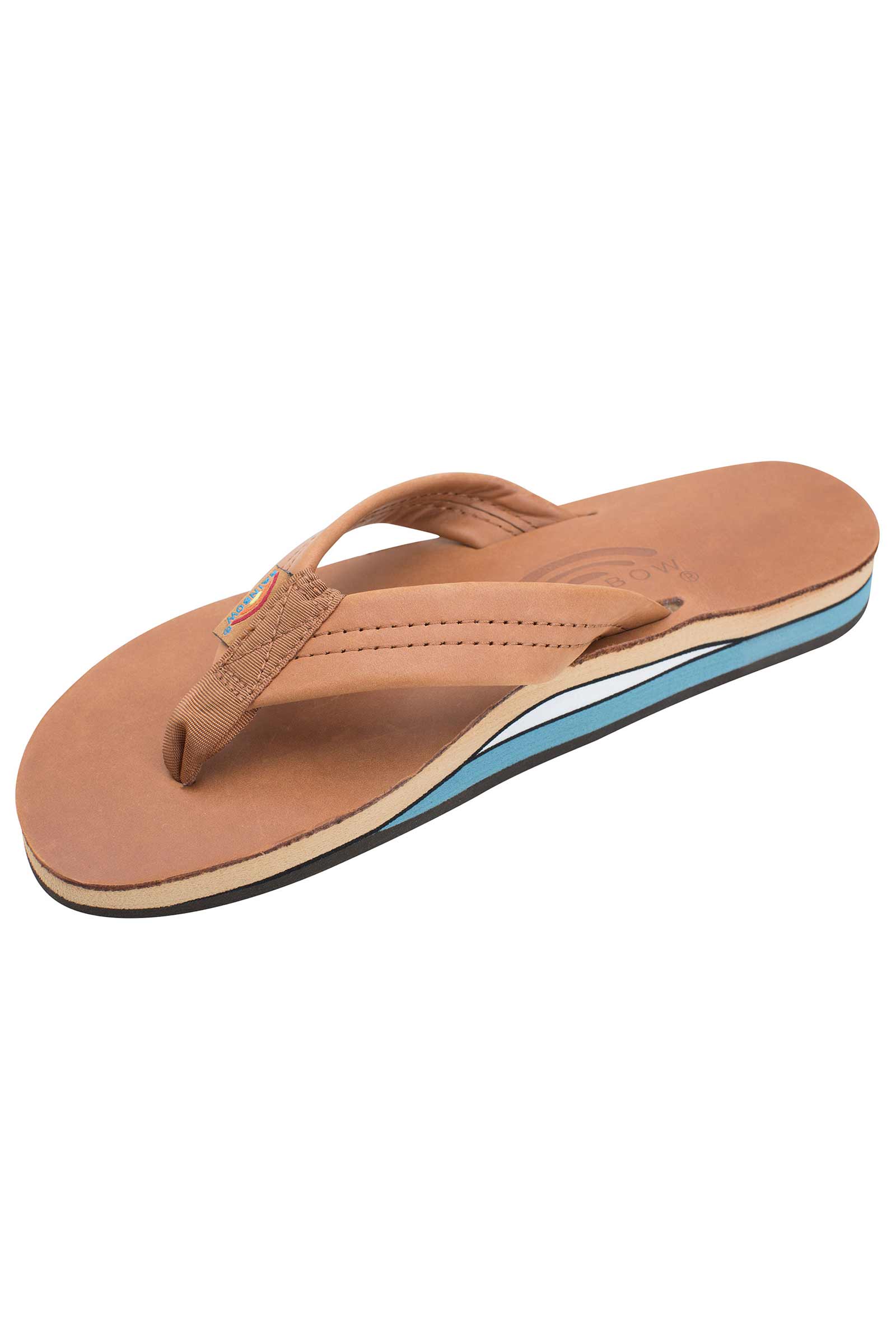Womens Rainbow Sandals Classic Double Tan & Blue - Hope Outfitters